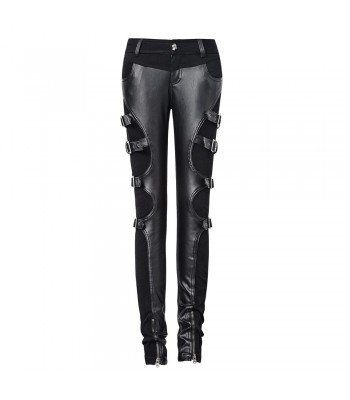 Gothic Retro Warrior Futurism Rock Black Leather Pants With Straps